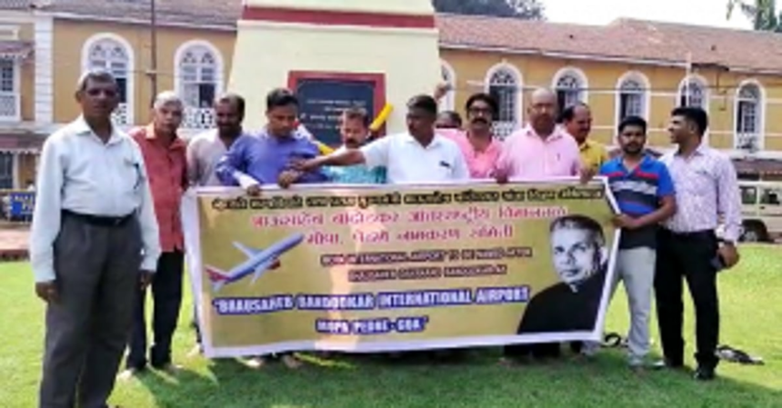 Protest held near statue of Dayanand Bandodkar to name the Mopa International Airport after Pernem’s son