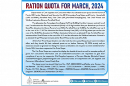 RATION QUOTA FOR MARCH, 2024