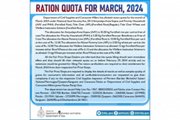 RATION QUOTA FOR MARCH, 2024