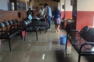 Rain water seeps  through damaged  court roof at Margao