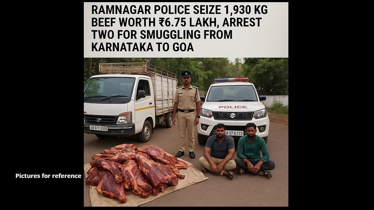 Ramnagar Police Seize 1,930 Kg Beef Worth ₹6.75 Lakh, Arrest Two for Smuggling from Karnataka to Goa
