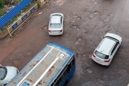 Recently repaired Panjim bus stand exit road once again resembles the moon