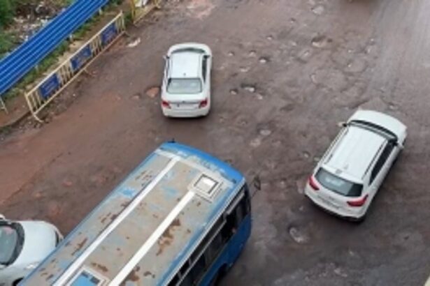 Recently repaired Panjim bus stand exit road once again resembles the moon
