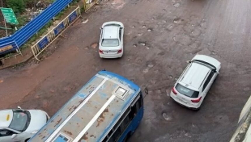 Recently repaired Panjim bus stand exit road once again resembles the moon