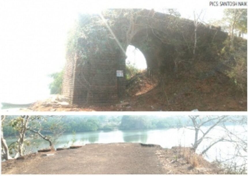 Remains of Portuguese era bridge  cleared from Zuari River at Borim