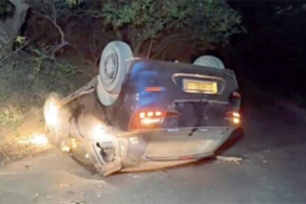 Rent-a-car flips on steep Mapausa-Siolim  slope; Poor lighting blamed