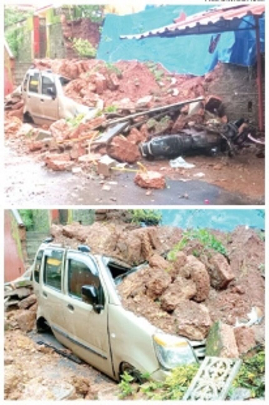 Retaining wall collapses, damages gas pipeline, vehicles at Ponda 1 Retaining wall collapses, damages gas pipeline, vehicles at Ponda