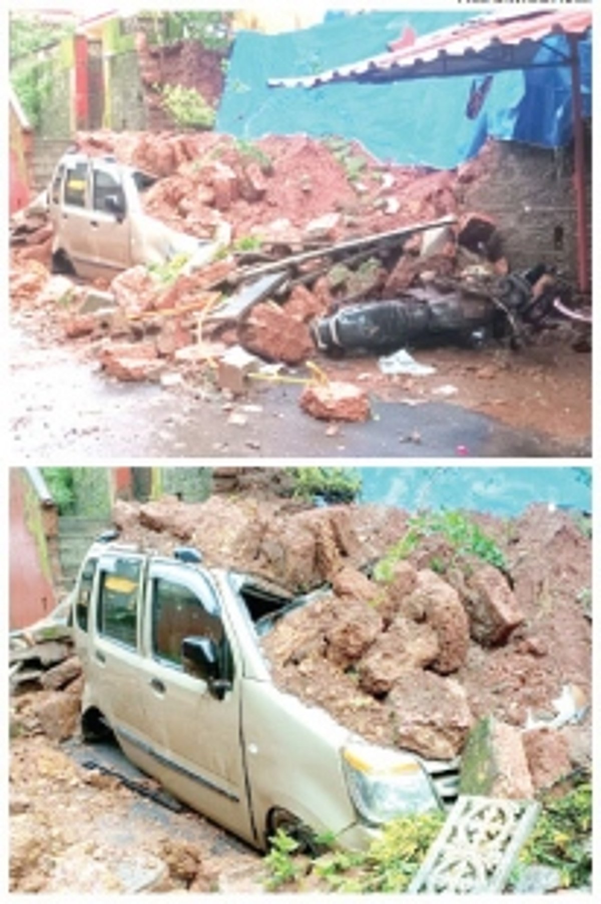 Retaining wall collapses, damages gas pipeline, vehicles at Ponda