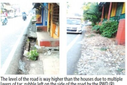Rise in height of Abade Faria Road, open gutters & rubble plague residents