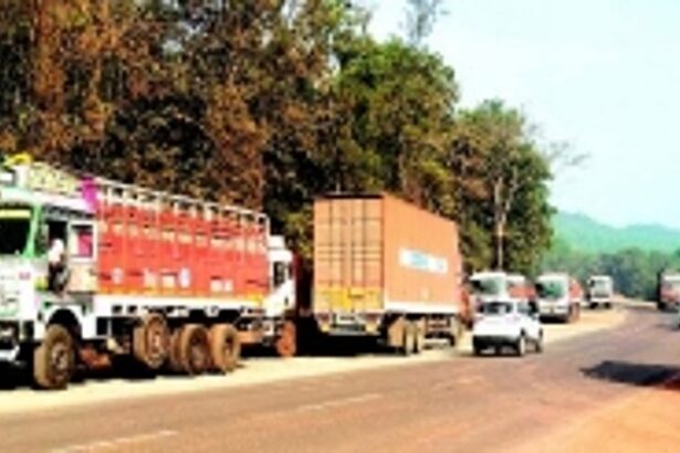 Risky commute in Bythakol: Parked trucks, low-hanging power lines pose threat