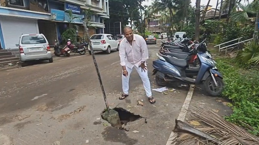 Road Cave-In at Madel-Fatorda Poses Risk to Public; Locals Demand Immediate Action 1 Road Cave-In at Madel-Fatorda Poses Risk to Public; Locals Demand Immediate Action