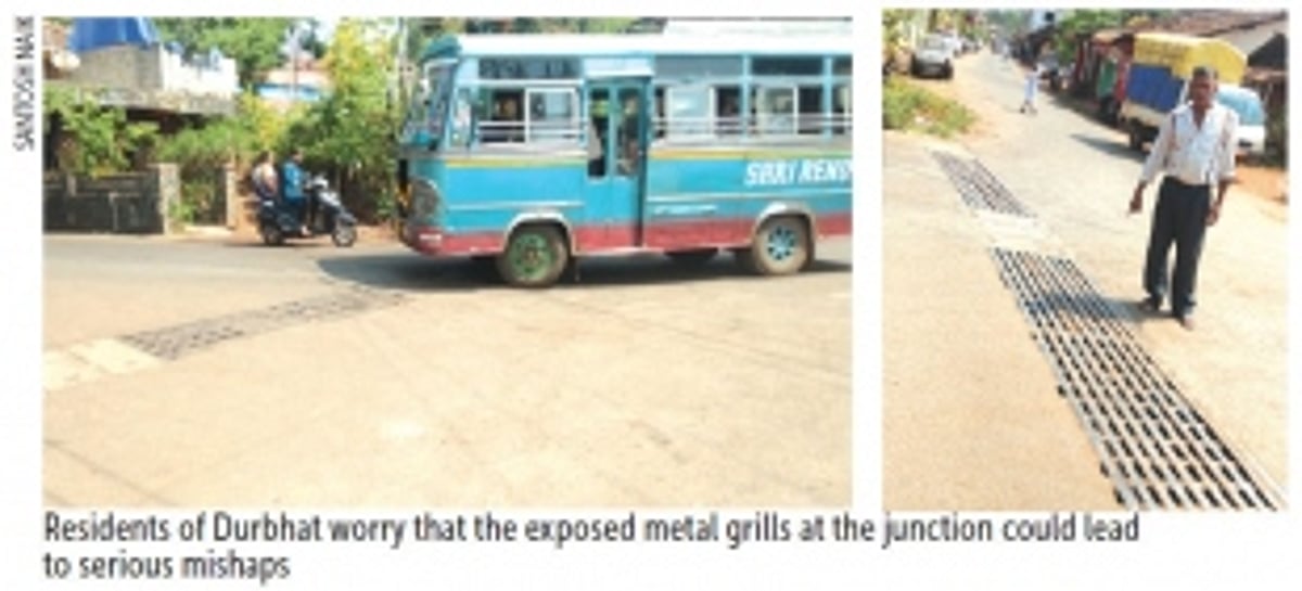 Road-users call for concrete slabs to cover slippery gutter grills at accident-prone Durbhat Junction