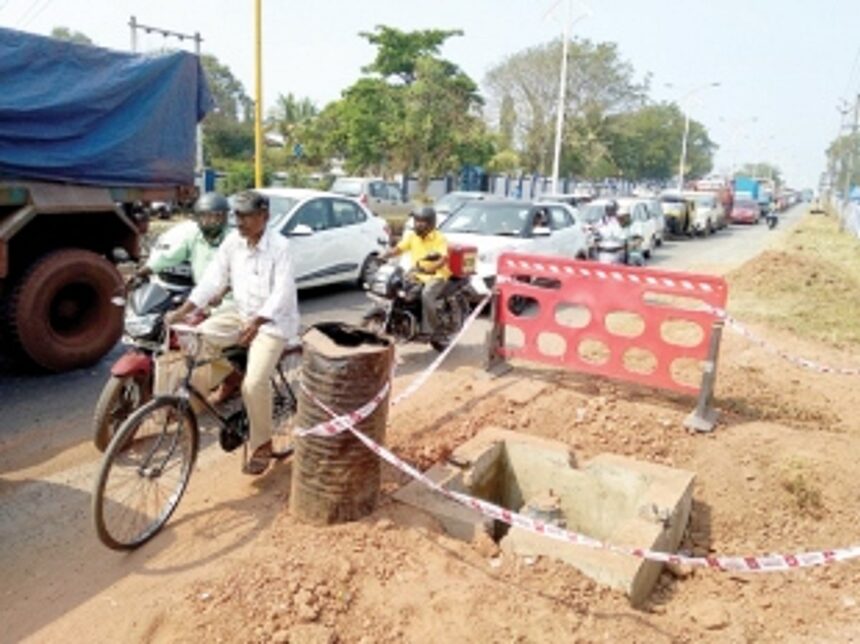 Road work causing traffic  jams at airport junction