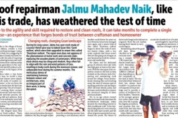 Roof repairman Jalmu Mahadev Naik, like his trade, has weathered the test of time