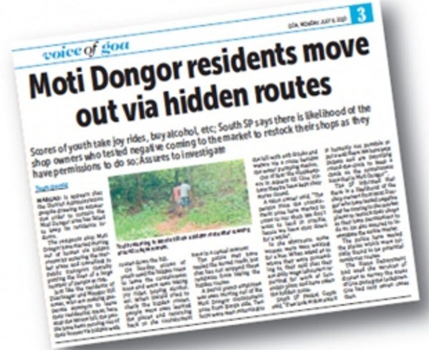 SP asks Margao town police to act on Herald report on people leaving Moti Dongor containment zone 1 SP asks Margao town police to act on Herald report on people leaving Moti Dongor containment zone