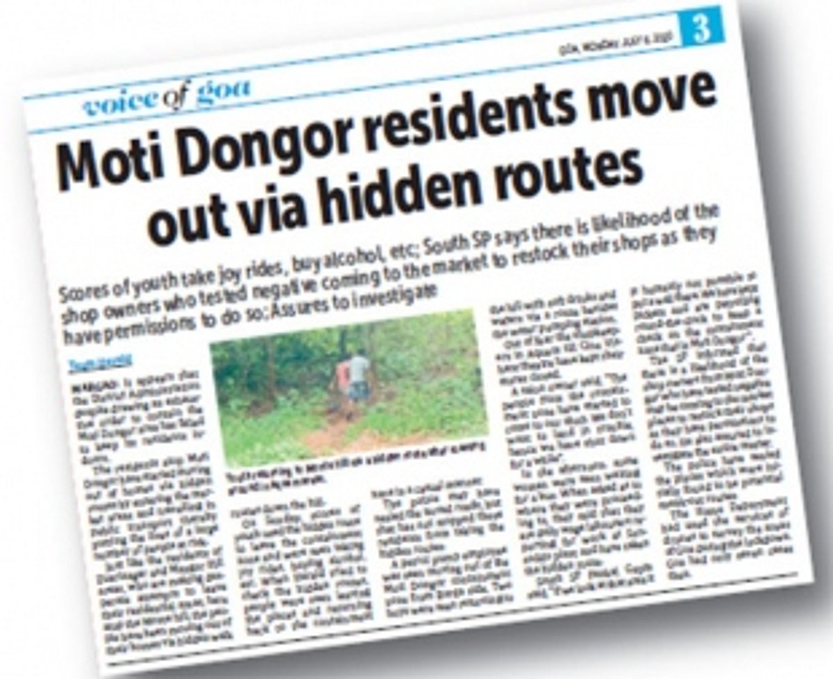 SP asks Margao town police to act on Herald report on people leaving Moti Dongor containment zone