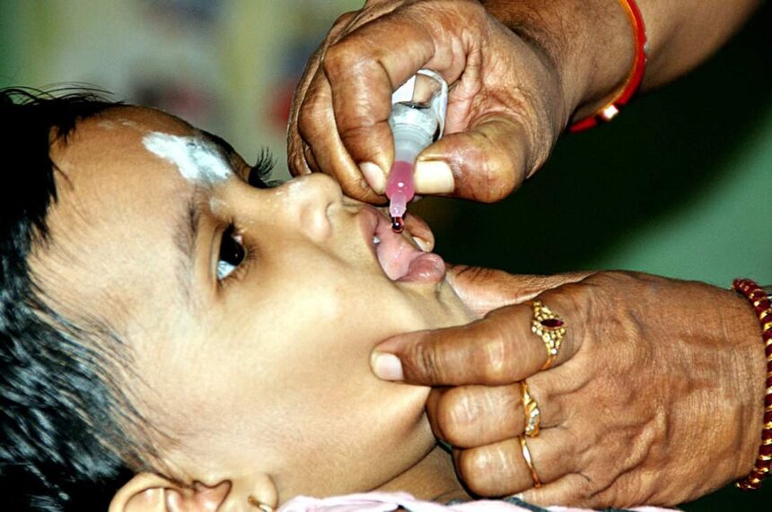 STEP IN RIGHT DIRECTION: A child is administered a oral polio vaccine at the Sub Health Centre at Socorro in Bardez on Sunday.