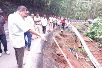 Safety compound wall built at Karmal Ghat’s dangerous turn as forest dept denies permission to widen road