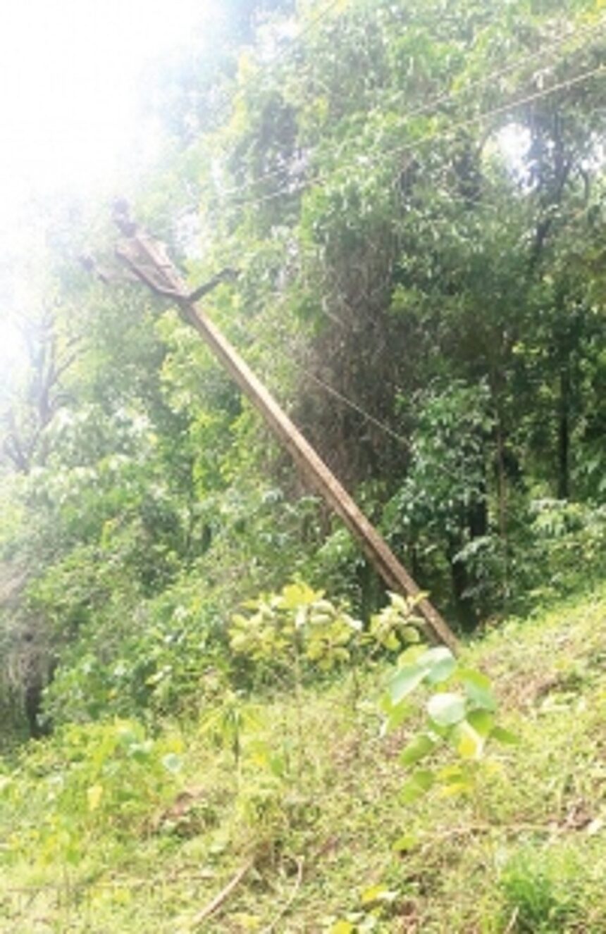 Salgini villagers demand replacement of tilted electric pole before monsoon