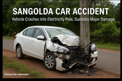 Sangolda Car Accident: Vehicle Crashes into Electricity Pole, Sustains Major Damage