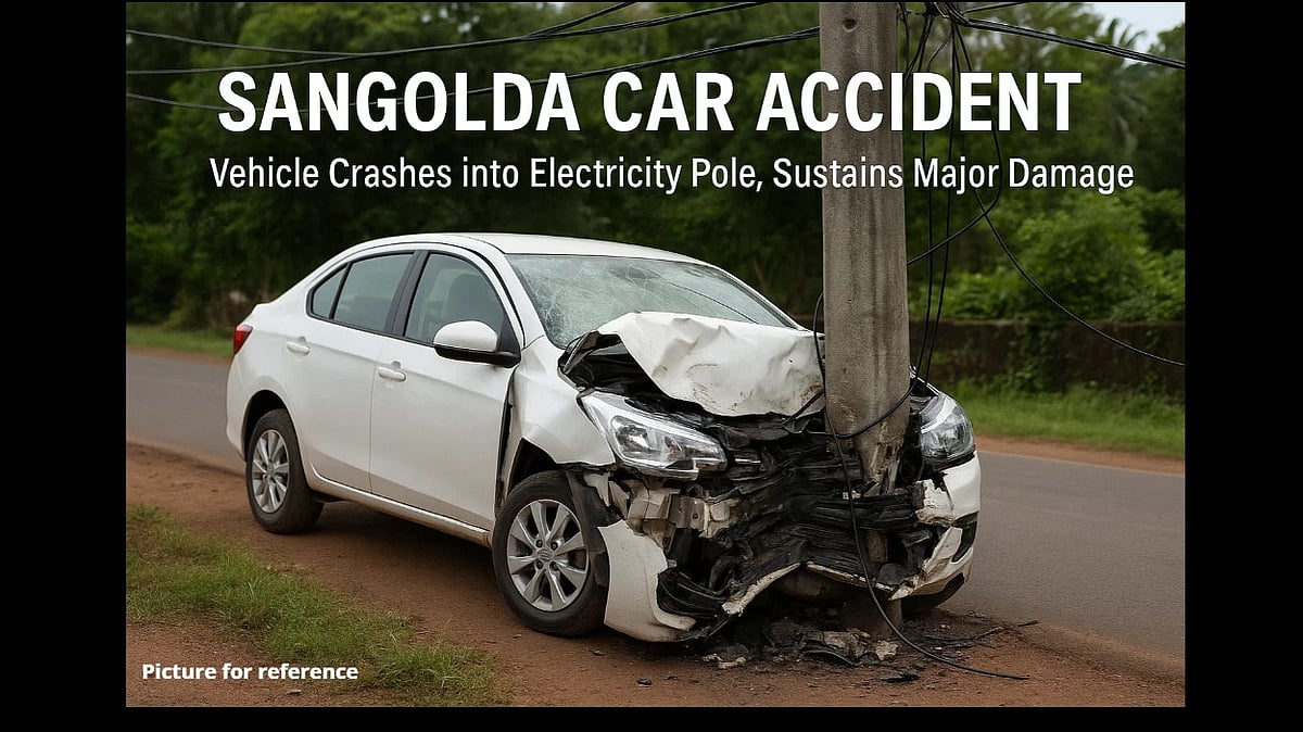 Sangolda Car Accident: Vehicle Crashes into Electricity Pole, Sustains Major Damage