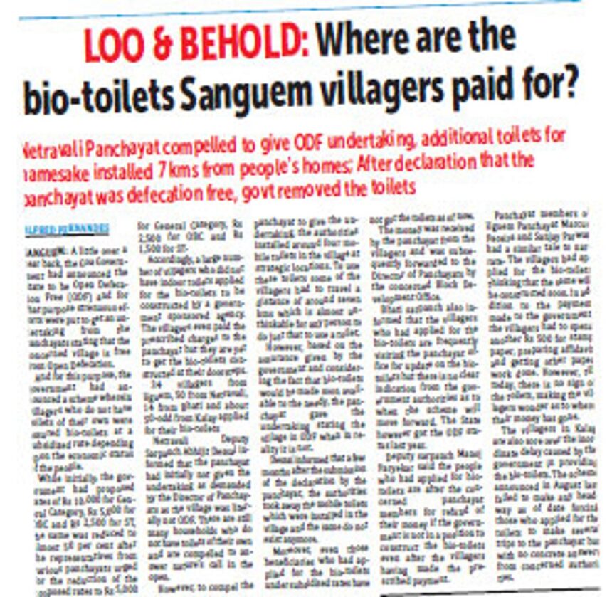 Sanguem Dy Collector urged to take action on bio-toilets issue 1 Sanguem Dy Collector urged to take action on bio-toilets issue