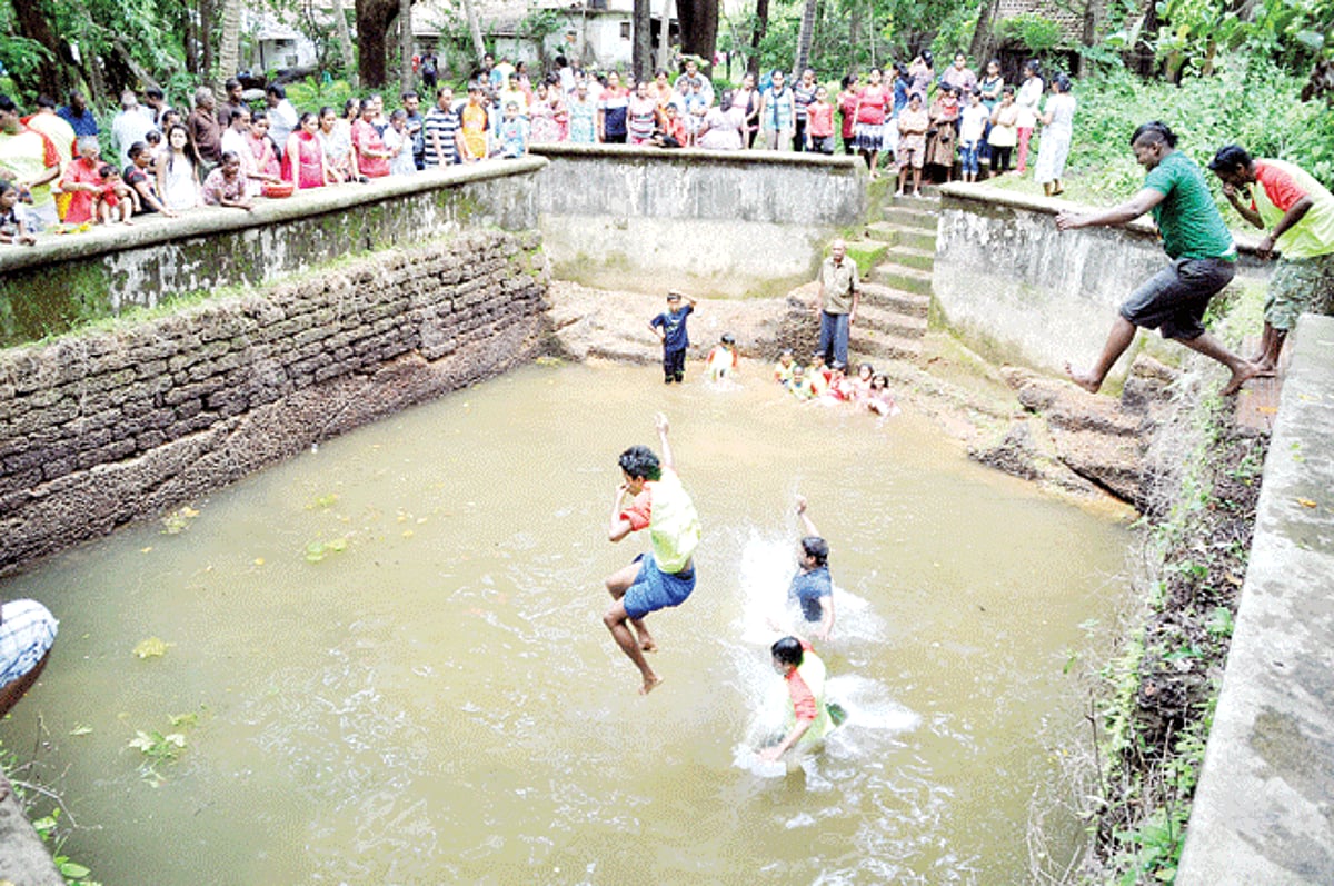 Sao Joao enthusiasts jump into a pond dedicated to St.John de Baptist at Carambolim.