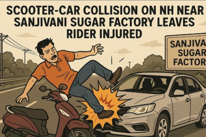 Scooter-Car Collision on NH Near Sanjivani Sugar Factory Leaves Rider Injured