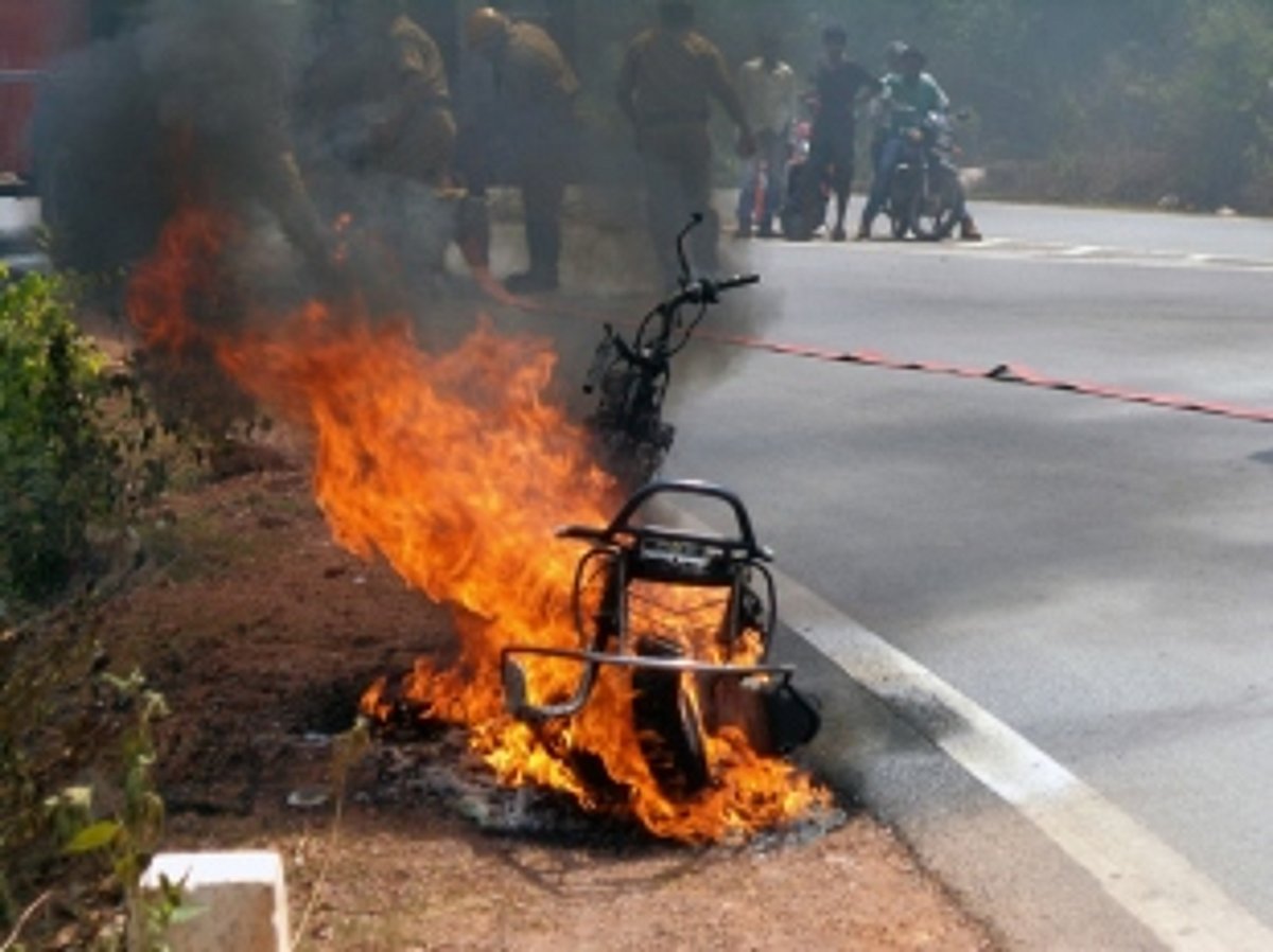 Scooter catches fire as owner tries to restart it