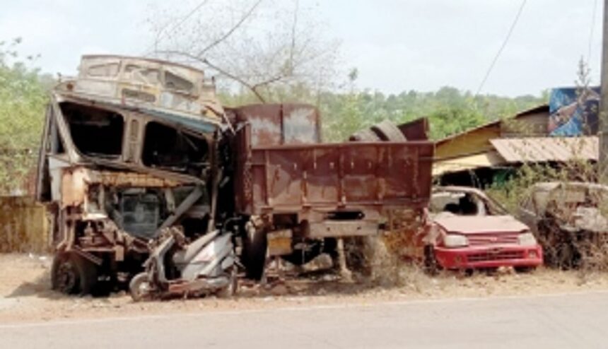 Scrap vehicles’ garbage greets visitors at Farmagudi
