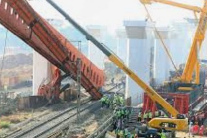 Segmental Launching Gantry Skids at Bullet Train Project Site, Disrupts Train Services Near Ahmedabad