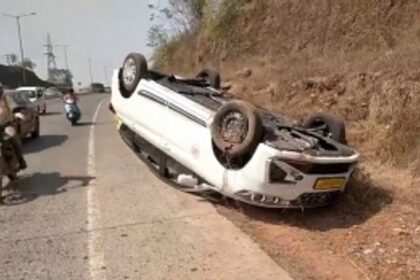 Self-accident reported at Colvale; Taxi turns turtle after driver loses control