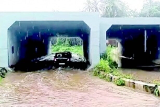 Seraulim underpass flooded with the rains