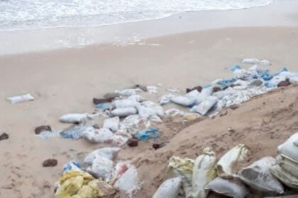Sernabatim, Benaulim  beaches littered with sandbags