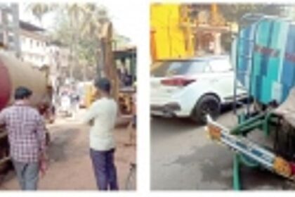 Sewage suction truck, water tanker  fall prey to Panjim’s sinking roads