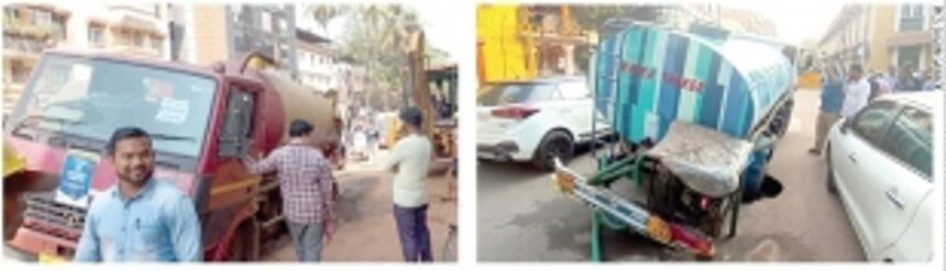 Sewage suction truck, water tanker  fall prey to Panjim’s sinking roads