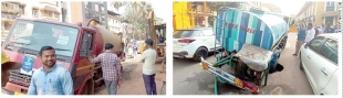 Sewage suction truck, water tanker  fall prey to Panjim’s sinking roads