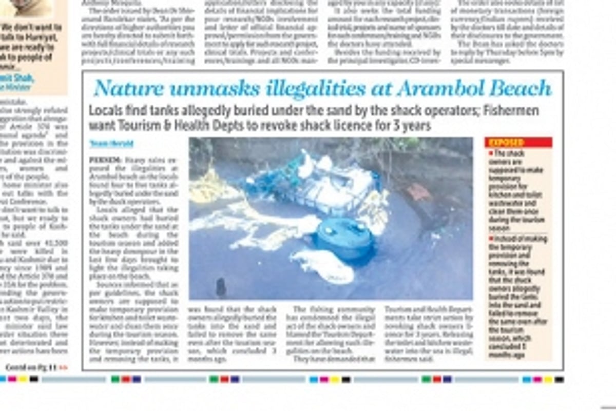 Shack operators remove tanks buried  under the sand on Arambol beach