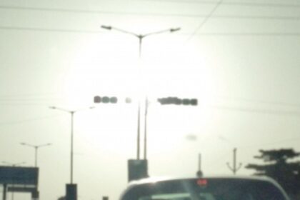 Signals at MES junction in line  with setting sun not clearly visible