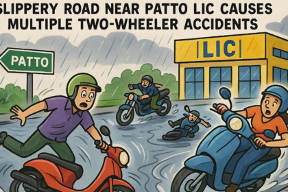 Slippery Road Near Patto LIC Causes Multiple Two-Wheeler Accidents