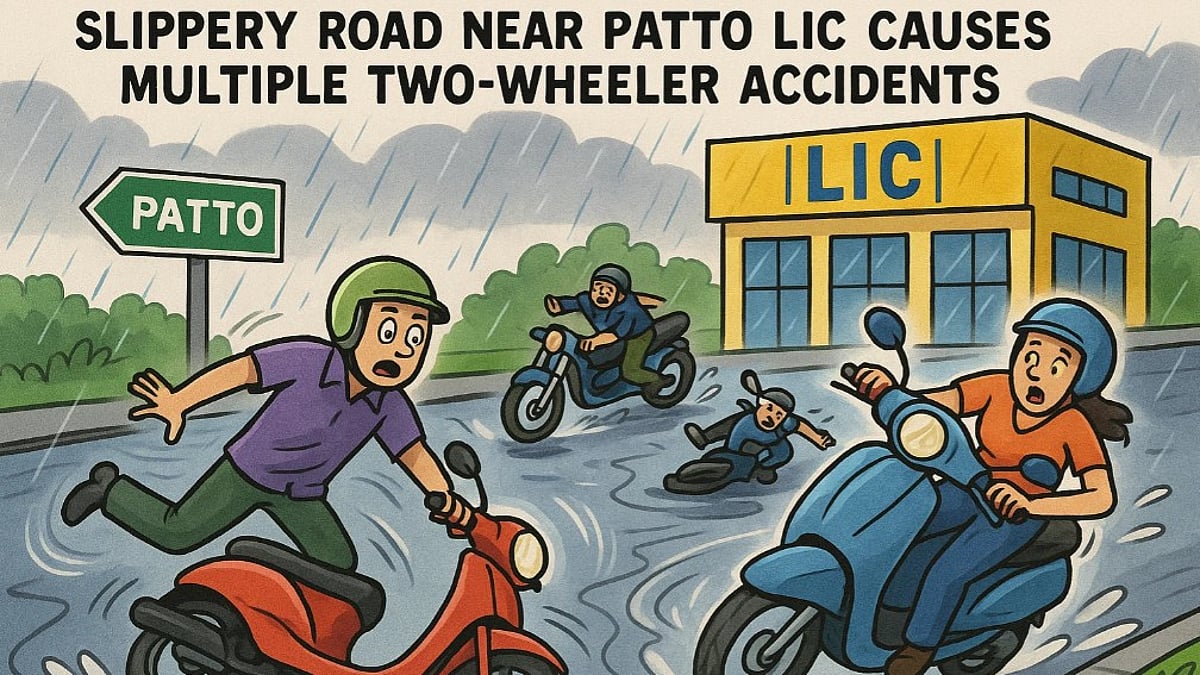 Slippery Road Near Patto LIC Causes Multiple Two-Wheeler Accidents