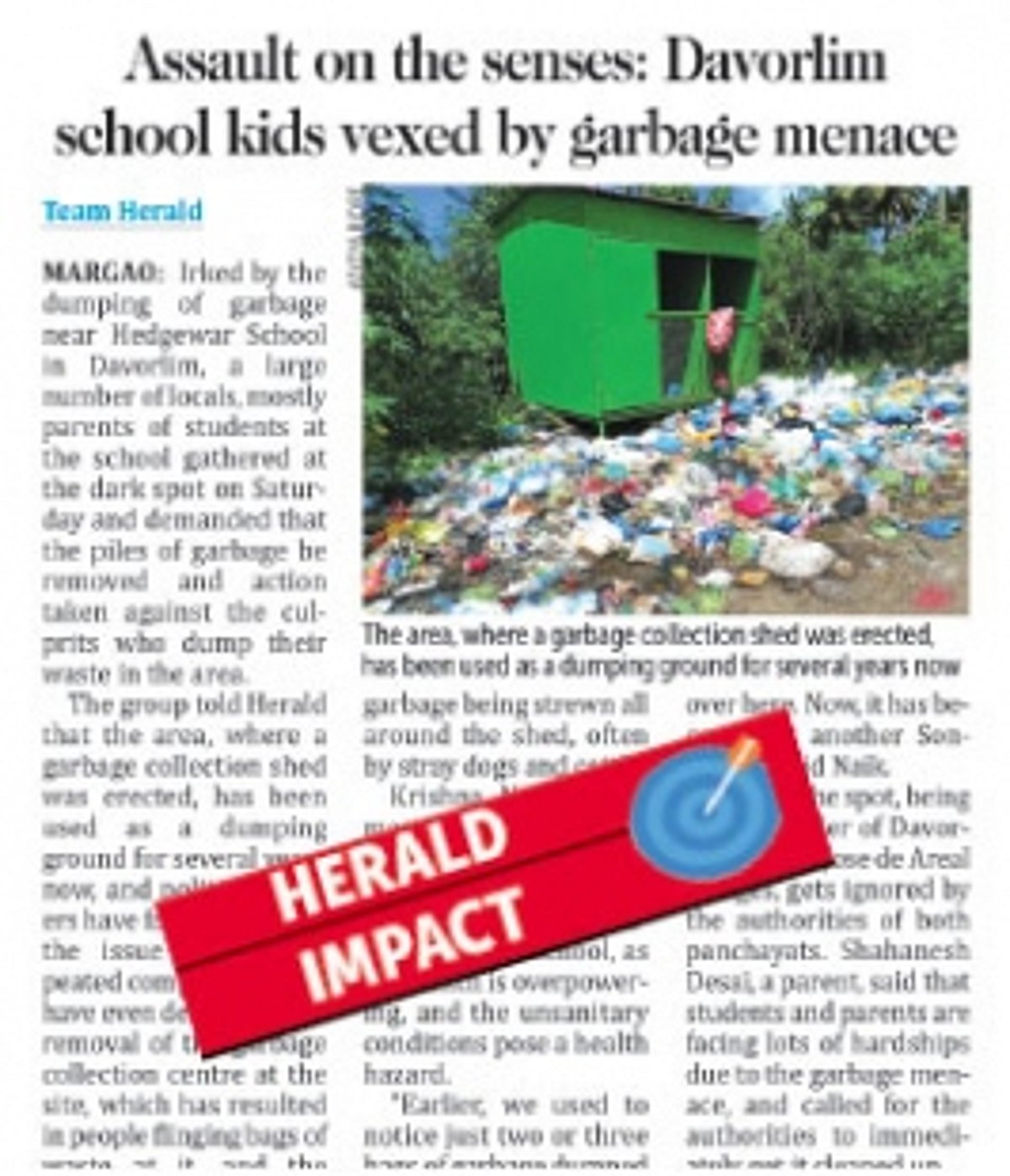 Solid Waste Mgment Corp directed to clear garbage near Davorlim school