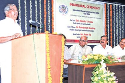 Speaker Rajendra Arlekar addressing the International Human Rights Association