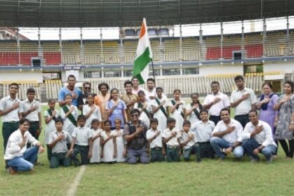 Special children perform national anthem in sign language at Nehru stadium, Fatorda