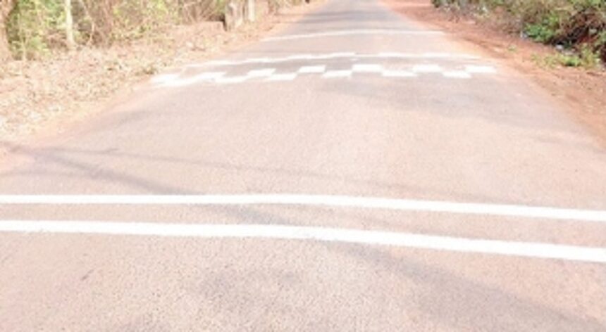 Speed breaker gets a fresh coat of paint at Dhabdabo 1 Speed breaker gets a fresh coat of paint at Dhabdabo