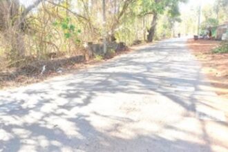 Speed breaker needs a fresh  coat of paint at Dhabdabo