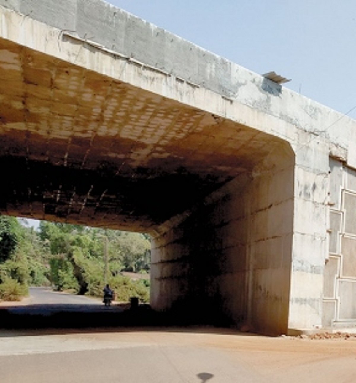 Speed breakers laid  on service roads  along newly built  Nuvem over-bridge