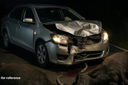 Speeding Car Kills Two Buffaloes in Kapileshwari