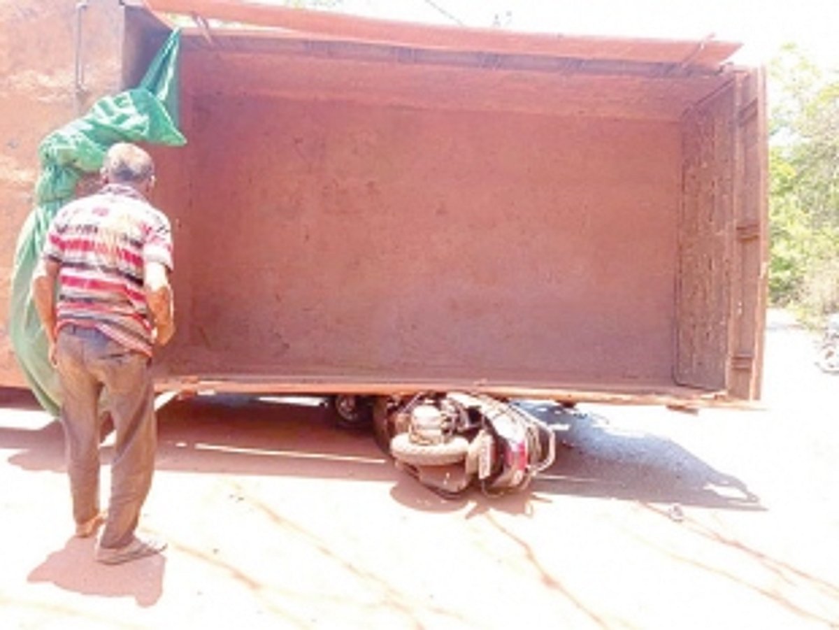 Speeding truck falls on moving scooter at Usgao