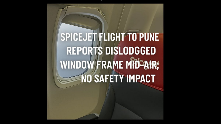 SpiceJet Flight Window Frame Dislodged Mid-Air on Goa–Pune Route; No Safety Impact 1 SpiceJet Flight Window Frame Dislodged Mid-Air on Goa–Pune Route; No Safety Impact